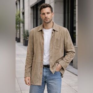 WinterSilks Tan Lightweight Shirt Jacket 100%  suede leather
